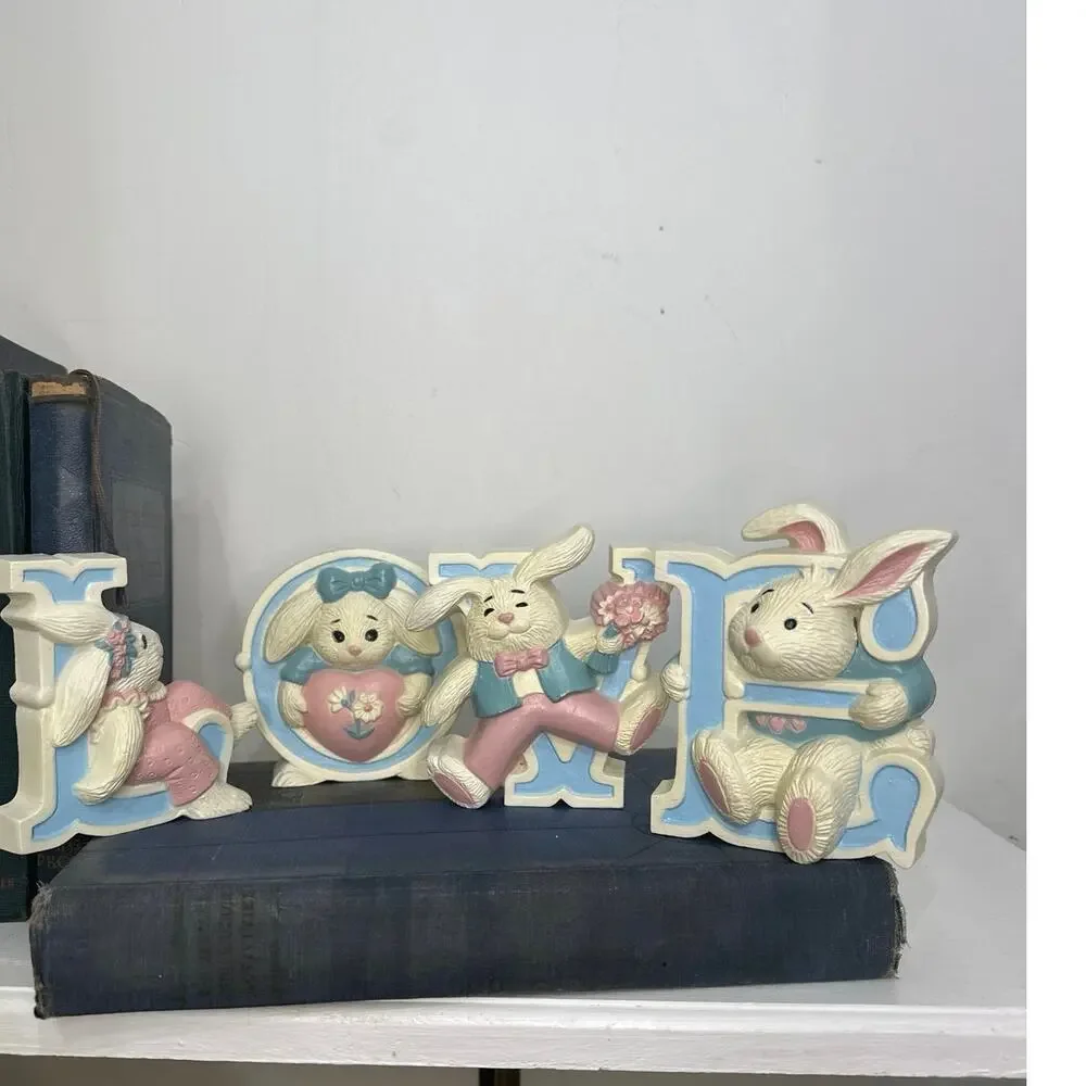Vintage Burwood Hard Plastic  LOVE Bunnies 1970’s Wall  Decor Nursery Baby Kids